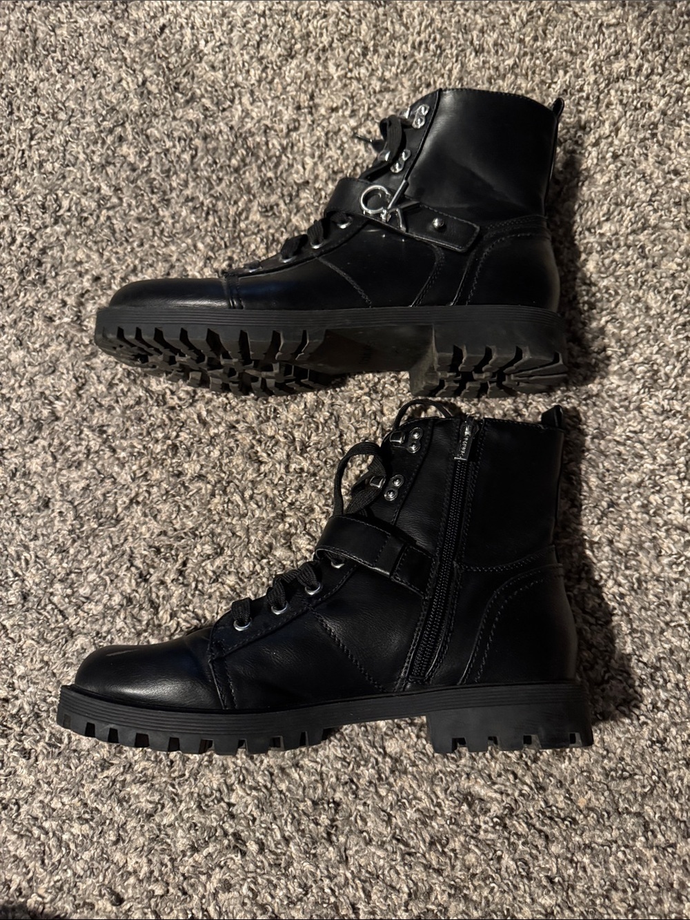 Calvin Klein Black Lace-Up Combat Moto Boots with Buckle - Picture 5 of 7